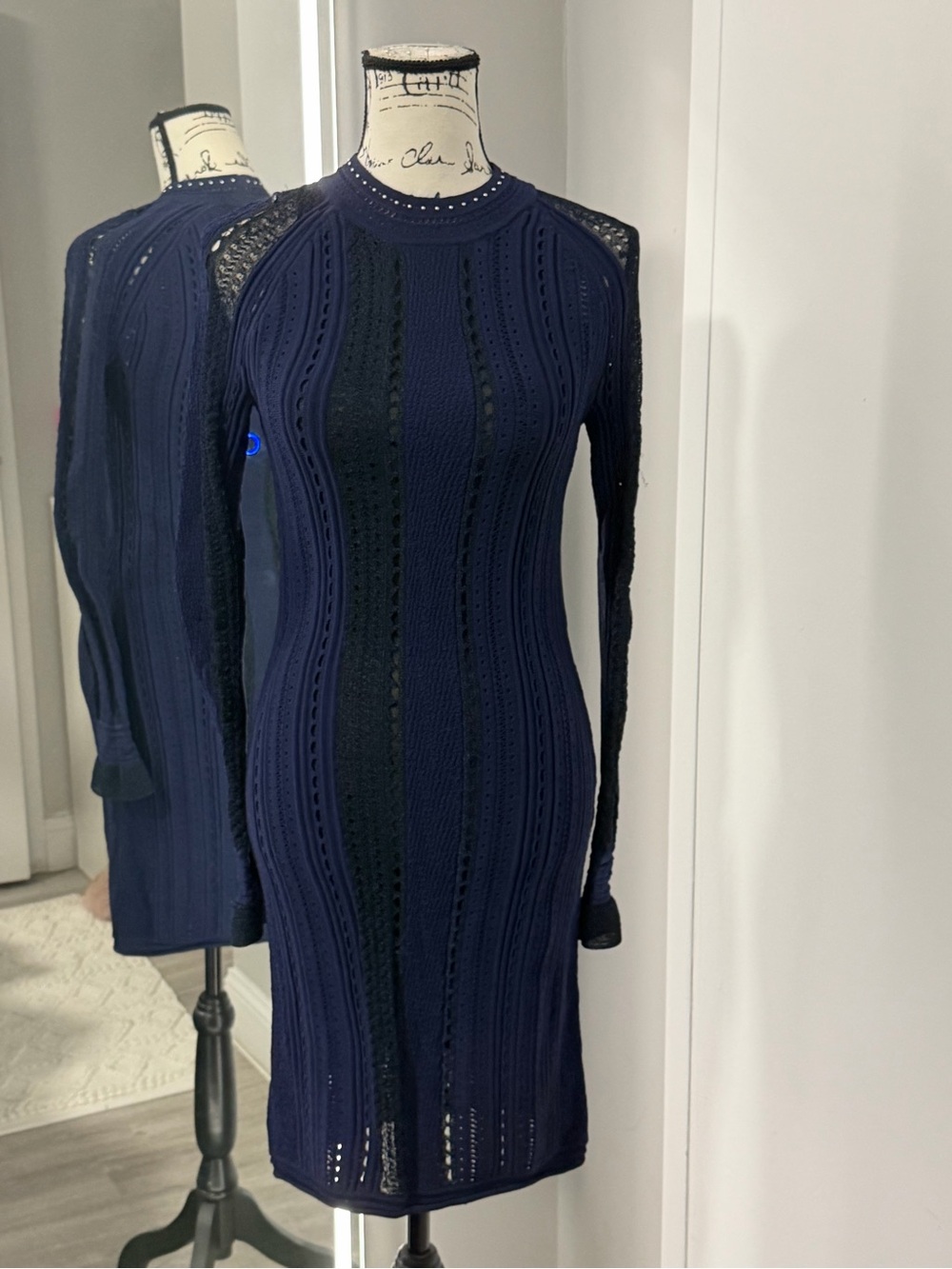3.1 Phillip Lim Navy Long-Sleeve Knit Midi Dress